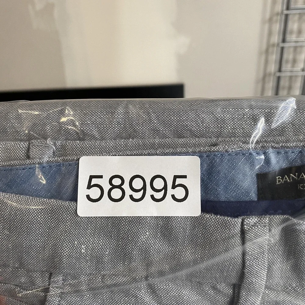 Banana Republic Kentfield Pants Mens 33x30 Linen Cotton Gray Taper Chino Summer‎